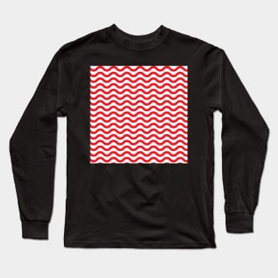 Red Wavy Lines Repeat Pattern Long Sleeve T-Shirt